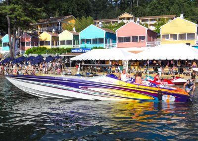 The NASWA Resort beach and speedboat.